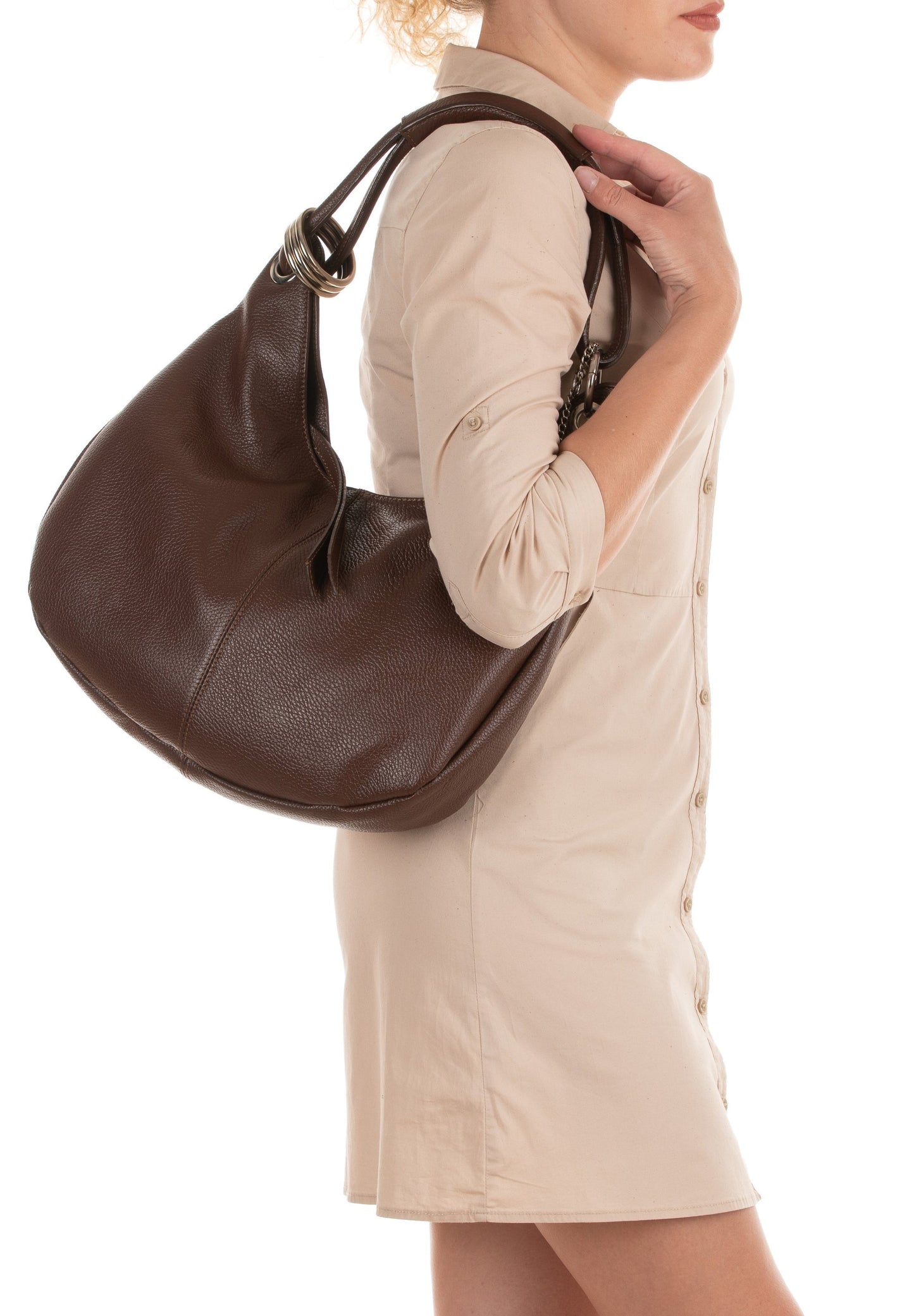 Anna Morellini ALBA Shopper en cuir italien - Marron - 38x34x10 cm