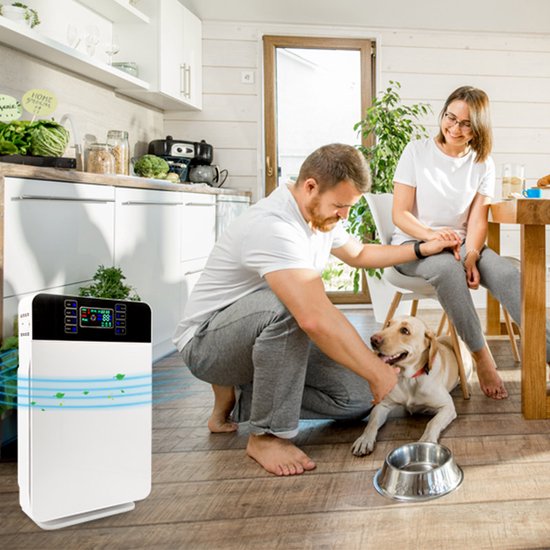 Livington AirPurifier - Purificateur d'air 30 m² Blanc - Système de filtration à 6 éléments - Filtre HEPA, filtre à charbon actif, filtre UV, ioniseur