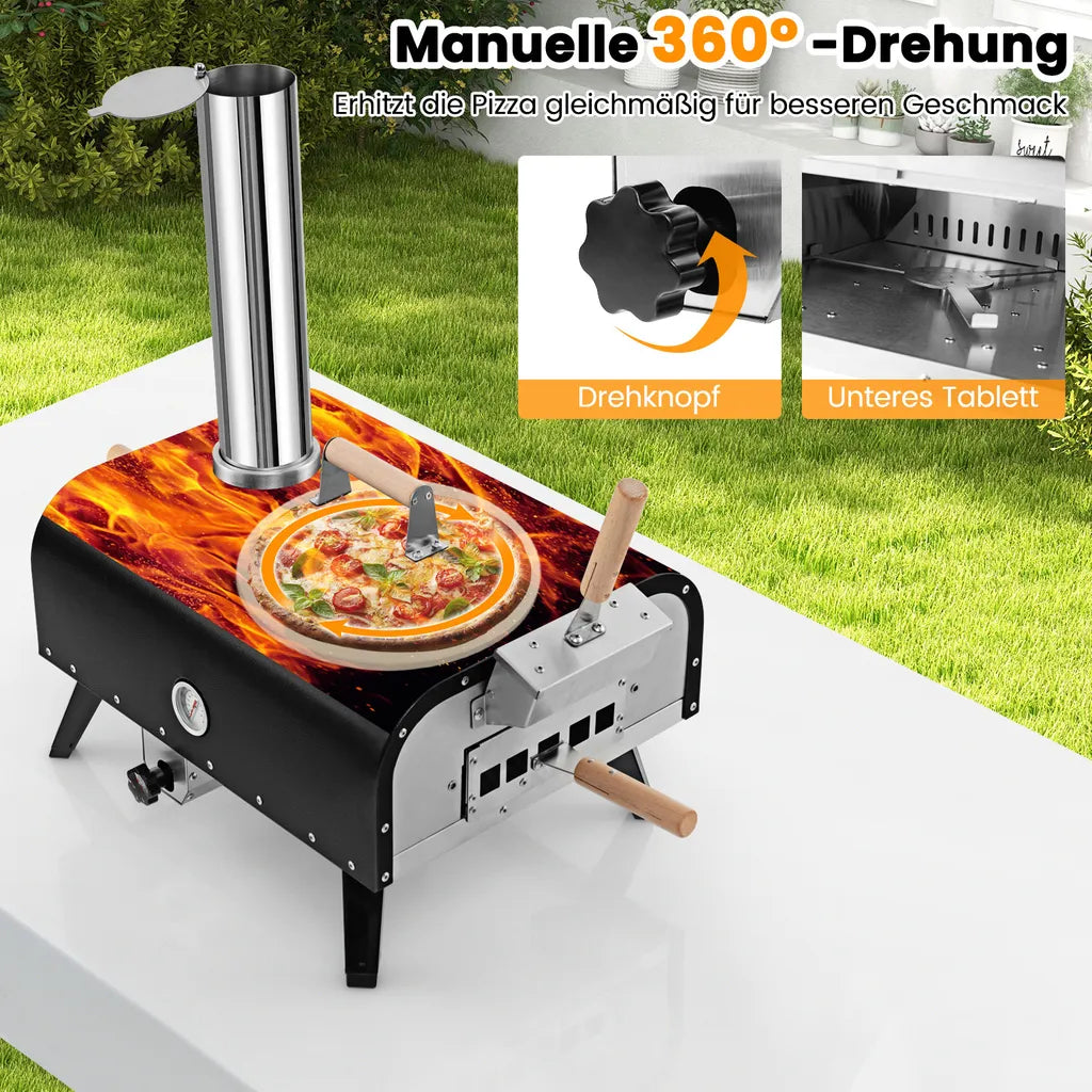 Four à pizza d'extérieur portable COAST, four à pizza en acier inoxydable avec pierre à pizza, pelle à pizza, thermomètre, pieds pliables et sac de transport