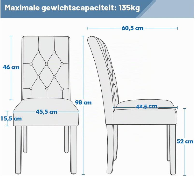Yaheetech Lot de 2 chaises de salle à manger - Blanc - 45,5 x 60,5 x 98 cm - Dossier haut, simili cuir