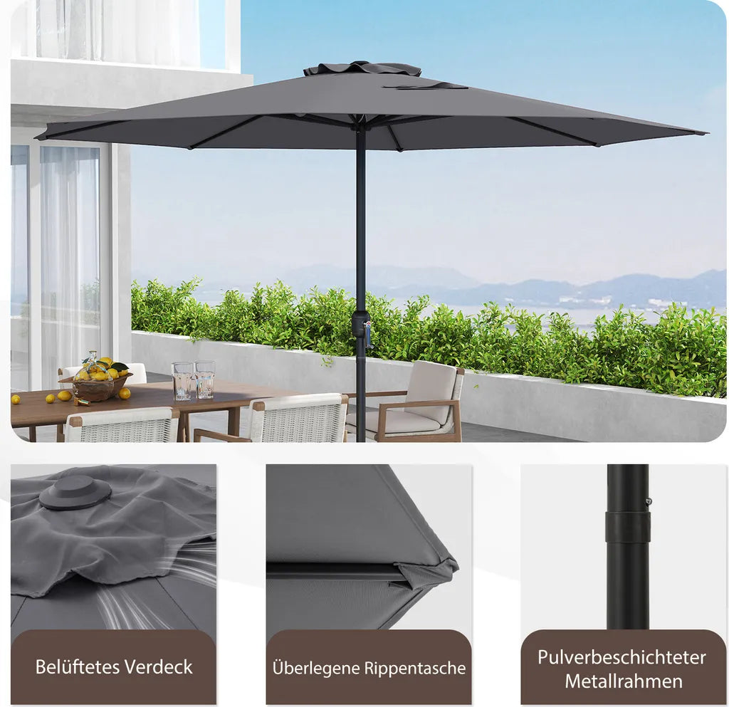 Parasol de jardin Coast 350 cm - Anthracite - Avec cordon et 8 baleines métalliques