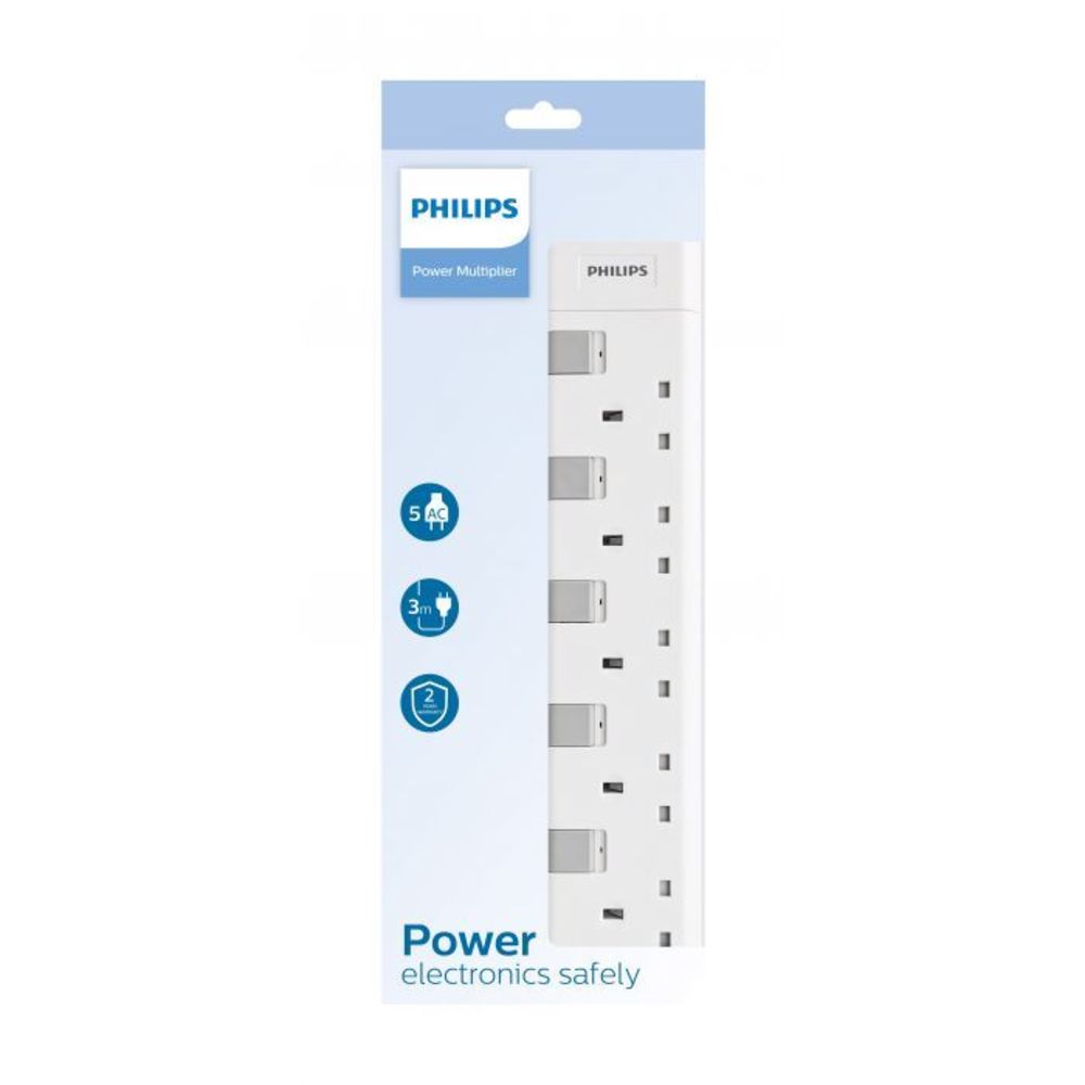PHILIPS Rallonge 5 voies blanche - 3 mètres - UK 230V