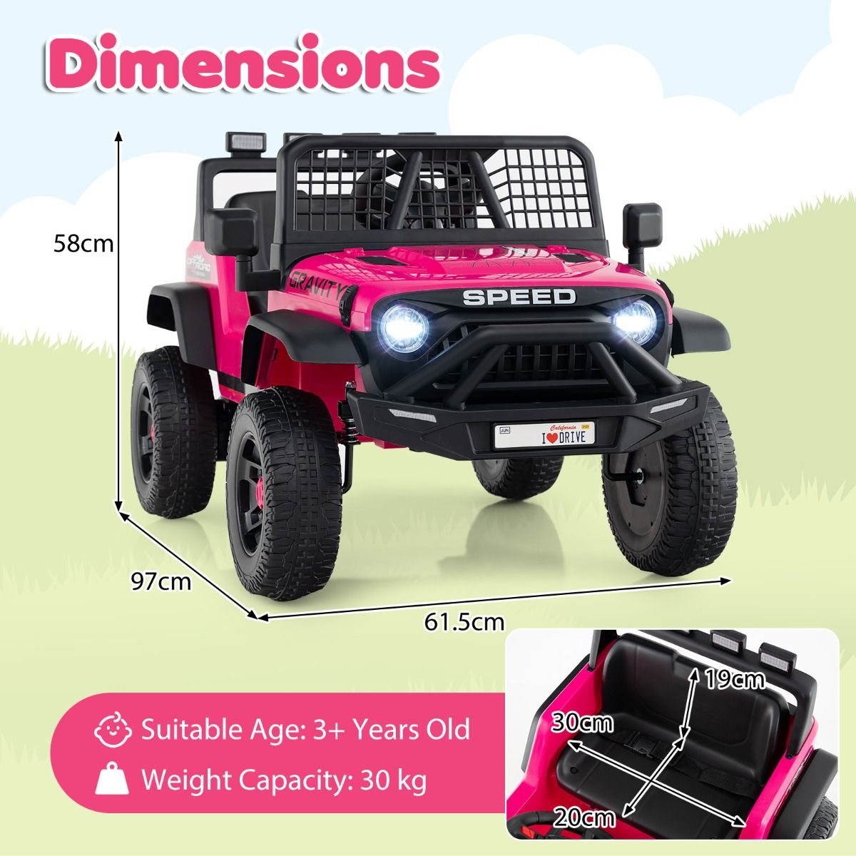 Poussette électrique pour enfants Coast - télécommande et pilotage automatique - capacité de charge de 30 kg - rose