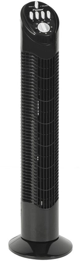 Bestron Ventilateur de tour, Ventilateur avec 3 vitesses et fonction de rotation de 75°, minuterie incluse, hauteur : 78 cm, 35W, AFT760Z, couleur : noir
