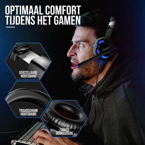 Casque de jeu Strex avec microphone bleu - PC + PS4 + PS5 + Xbox One + Xbox Series