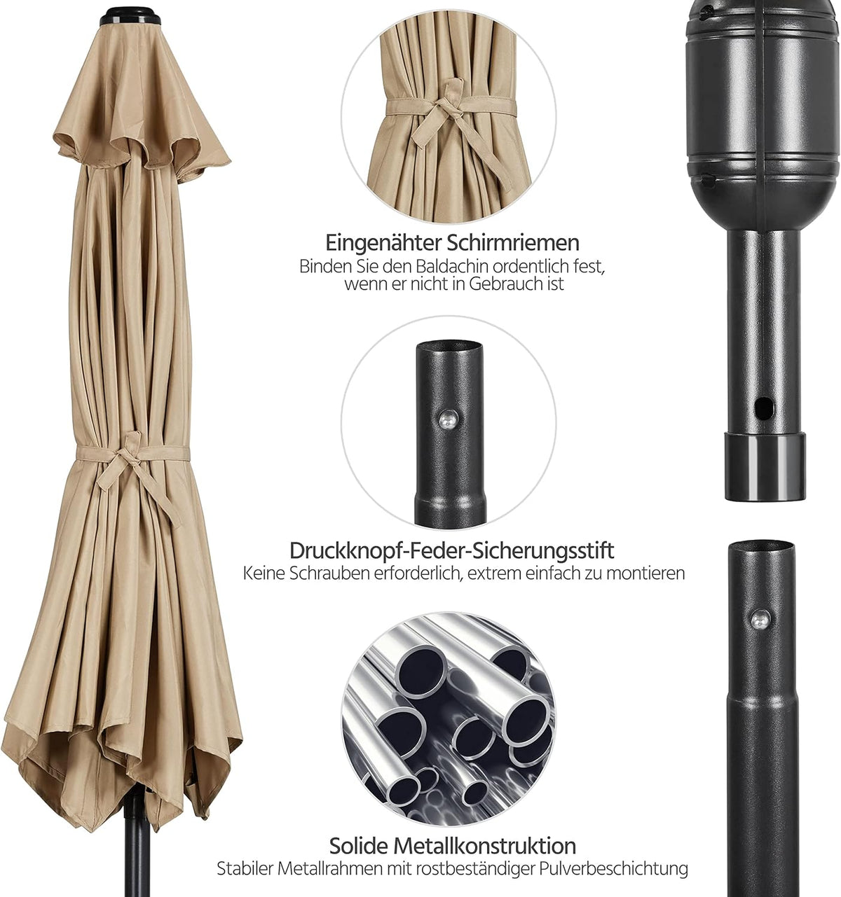 Parasol Yaheetech 270 cm - Pliable et inclinable - Avec tige pivotante - Polyester