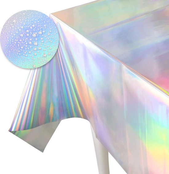 Partizzle 2x nappe plastique jetable - Décoration de fête licorne - Anniversaire sirène - Arc-en-ciel holographique - 274 x 137 cm