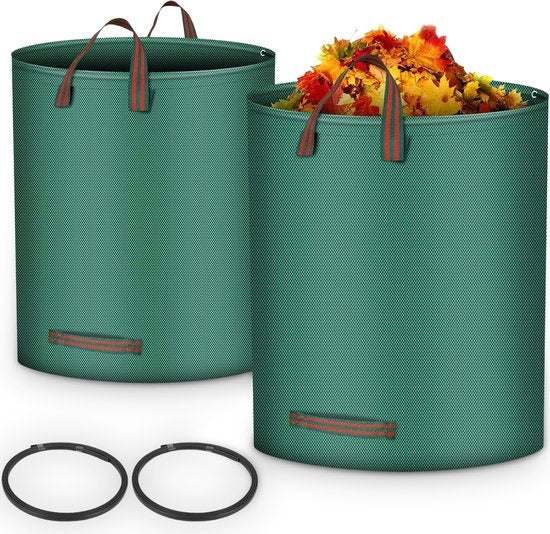 Goliving Sac à déchets de jardin - Lot de 2 sacs à déchets de jardin pliables - Sac de jardin - Poubelle de jardin - 2x 280 litres - Vert