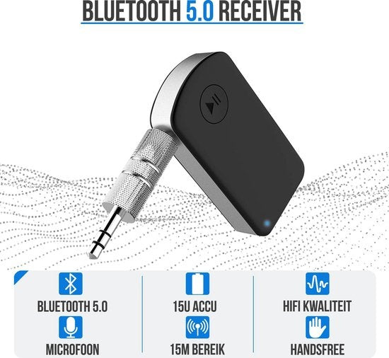 Strex Bluetooth Receiver - BT 5.0 - 3.5MM AUX - Récepteur Bluetooth - Appel mains libres - Récepteur audio Bluetooth - Bluetooth Car via AUX