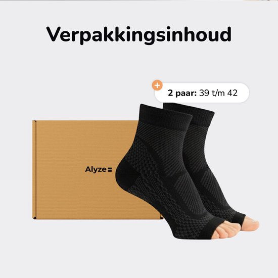 Chaussettes de compression Alyze - 2 paires - Pointure 39-42 - Noir - Pour femmes et hommes - Bas - Lit - Sommeil - Sport - Chaussettes - Course à pied