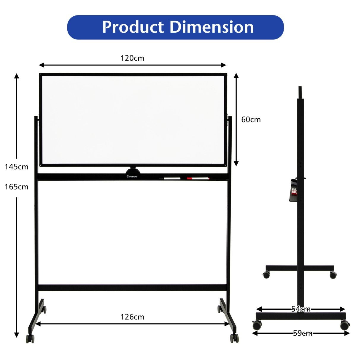 Coast double face magnétique mobile tableau blanc mobile roulant panneau mural blanc pour bureau noir