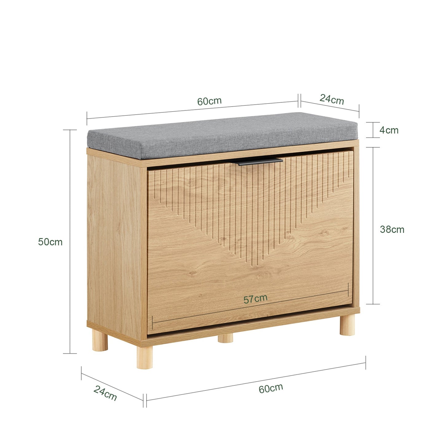 SoBuy FSR199-N Banc à chaussures avec rangement et coussin rembourré, gris et bois clair, 60 x 24 x 50 cm