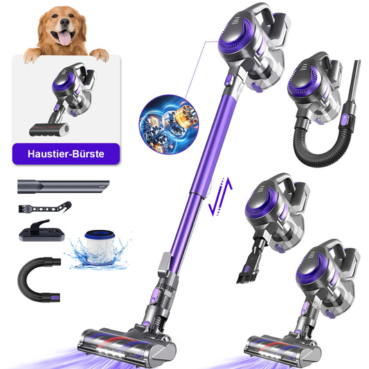 Aspirateur sans fil Daynee H75 - Puissance d'aspiration de 55 000 Pa - Violet - Filtration HEPA - Tuyau et brosse pour animaux - 44 x 30 x 19 cm