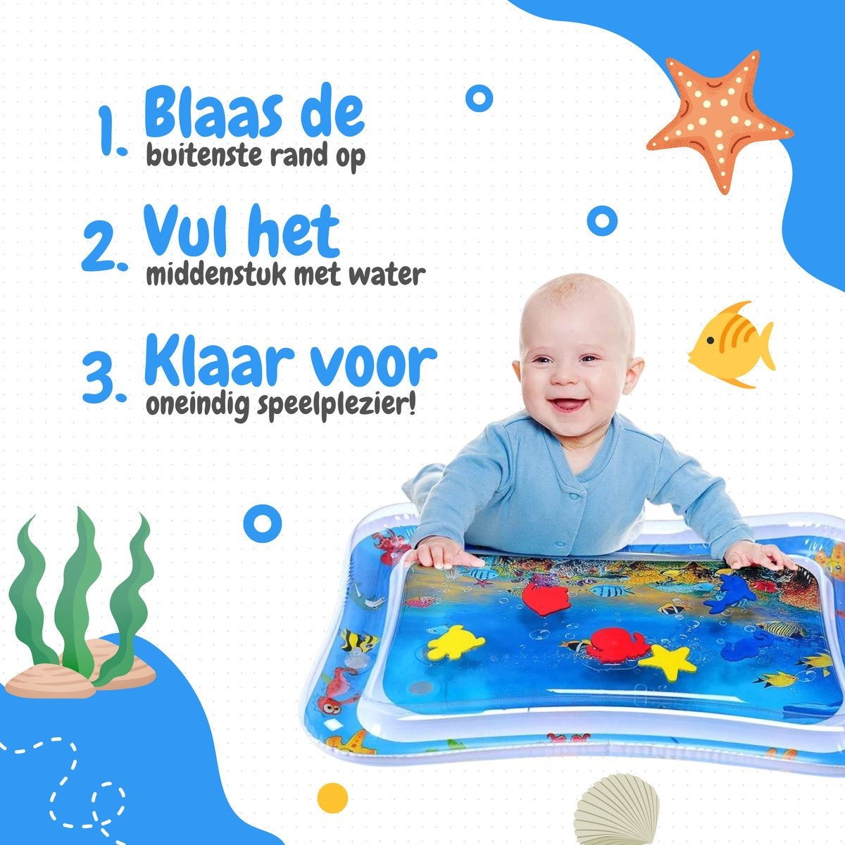 AyeKids Tapis d'eau - Matelas d'eau - Matelas de jeu - Gonflable - Matelas d'eau Baby - Bleu
