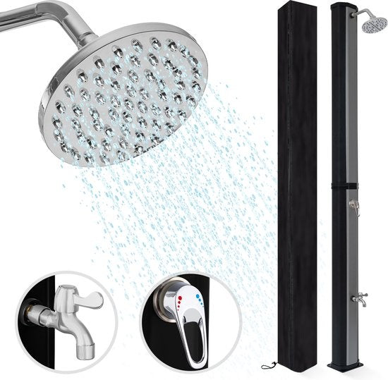 LifeGoods Douche extérieure - solaire - pommeau de douche rotatif à 360° - 35L - Noir/Argent