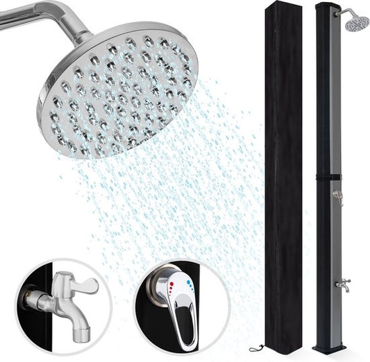 LifeGoods Douche extérieure - solaire - pommeau de douche rotatif à 360° - 35L - Noir/Argent