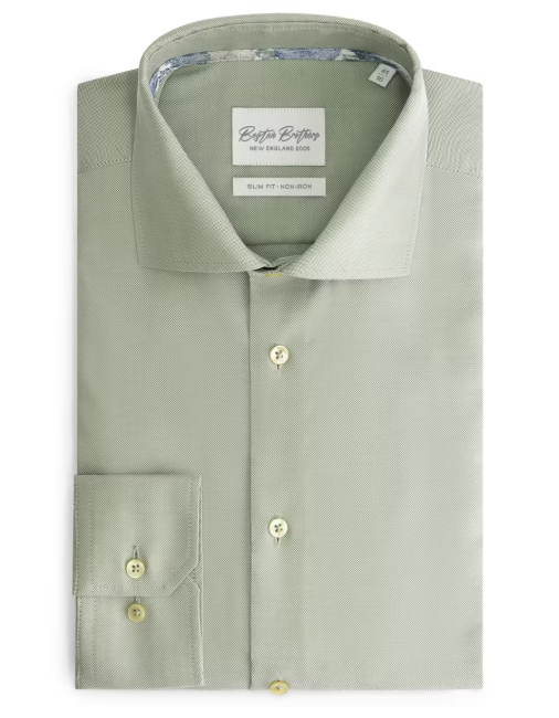Boston Brothers Chemise sans repassage - Homme - Coupe ajustée - Col large - Tissage Oxford - Vert clair - Taille S