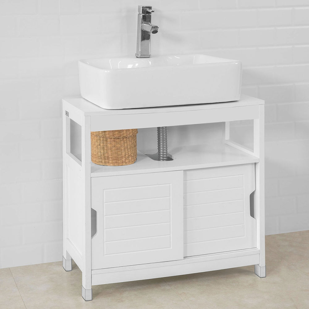 SoBuy FRG128-W Meuble lavabo - 2 portes coulissantes 1 étagère - Blanc - 60x61x30 cm
