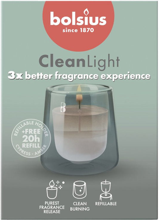 Bolsius - Clean Light - Bougie parfumée - Kit de démarrage - Cyprès et ambre