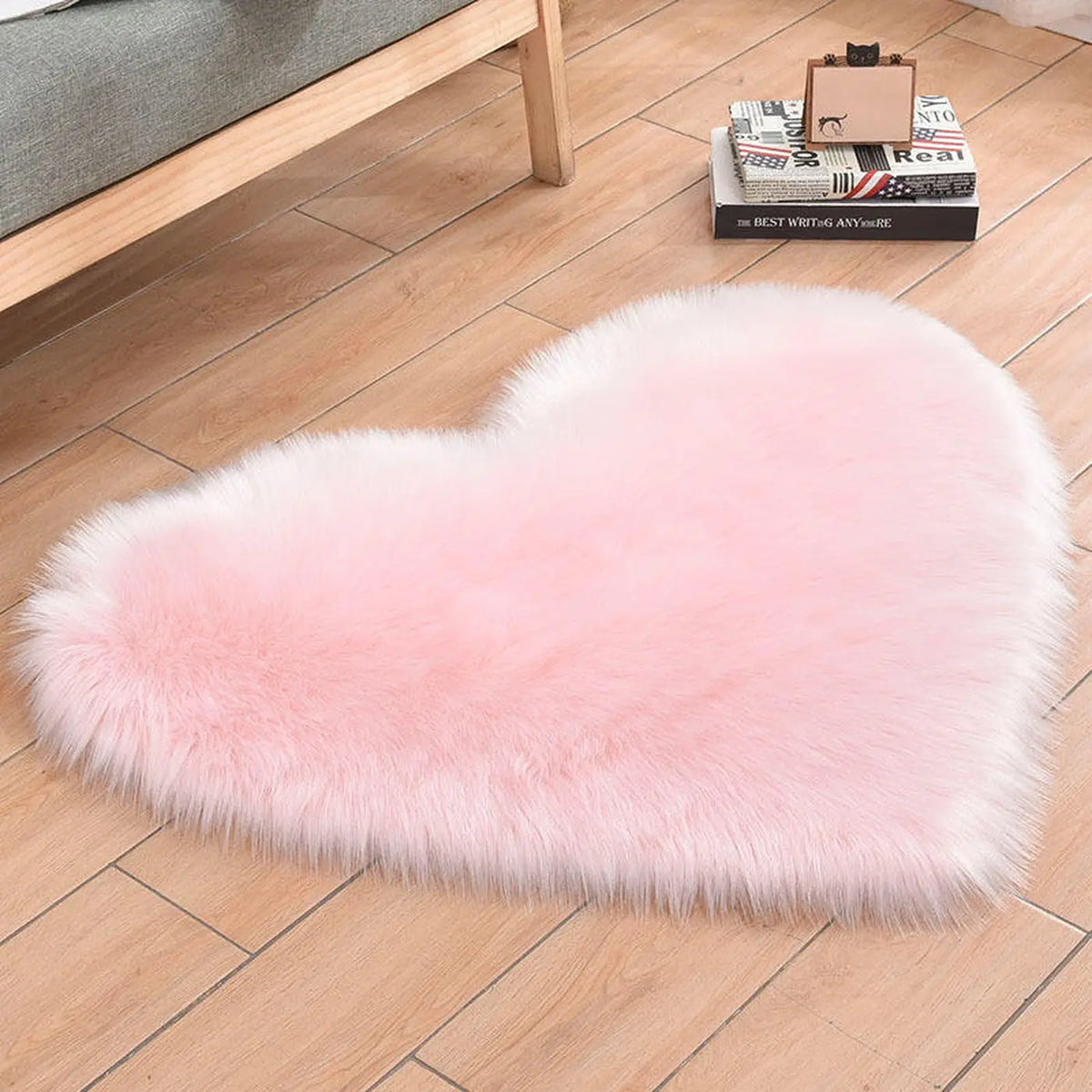 Tapis en peluche sans marque en forme de cœur - Imitation laine douce - Rose pâle - 90 x 90 cm  Description