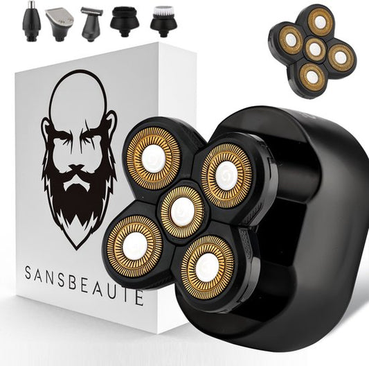 Rasoir 6-en-1 pour hommes + tête de rasage supplémentaire - Tondeuse - Tondeuse - Sansbeauté® SkullSharp Classic - Rasoir de crâne - Rasoir électrique pour le visage et la tête - Rasage de la tête - Wet & Dry - Electrique