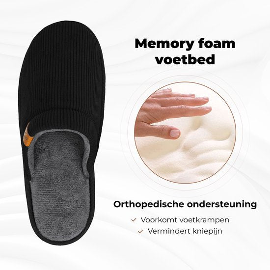 Chaussons Hommes - Chaussons - Taille 40/41 - Noir - Velours côtelé - Antidérapant - Comfeet