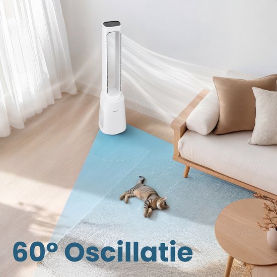 Ventilateur colonne Auronic - Modèle sans pales 2 en 1 - Purificateur d'air avec filtre HEPA - Ventilateur - 10 vitesses - Télécommande - 105 cm - Blanc
