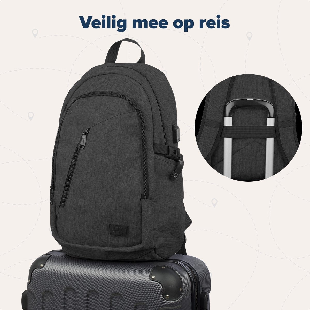 TRVLMORE Sac à dos - 25L - 15.6 inch - Sac à dos pour ordinateur portable - Sac d'école - Unisex - Splashproof Anthracite