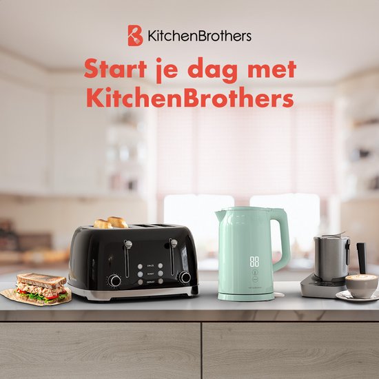 KitchenBrothers Bouilloire - 1,7L - Avec contrôle de la température - Électrique - Fonction maintien au chaud - Affichage - Double paroi - Cool-touch - 2200W - Vert pastel