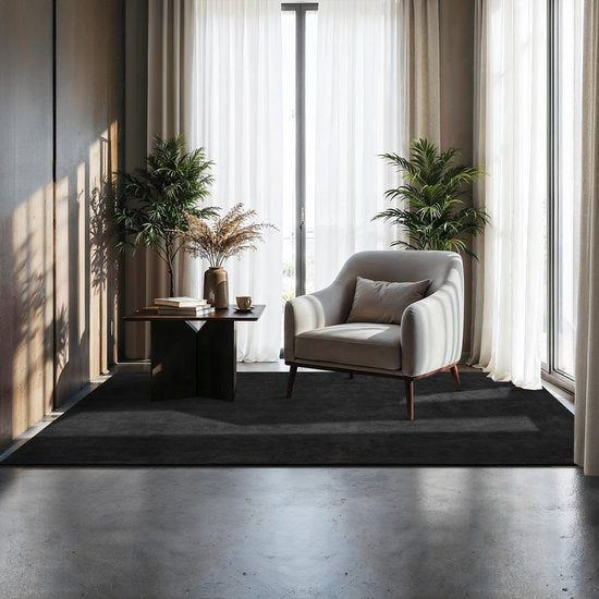 tectake® Tapis à poils courts - 120 x 170 cm - Noir - Tapis pour le salon, la chambre à coucher, la salle à manger - Facile d'entretien et lavable - Sous-couche antidérapante - Antiallergique - Diverses tailles et couleurs