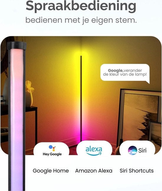 Gologi Smart Floor Lamp LED - Lampe d'angle - Industrielle - Debout - Salon - Dimmable - RGBW - Avec App - Noir
