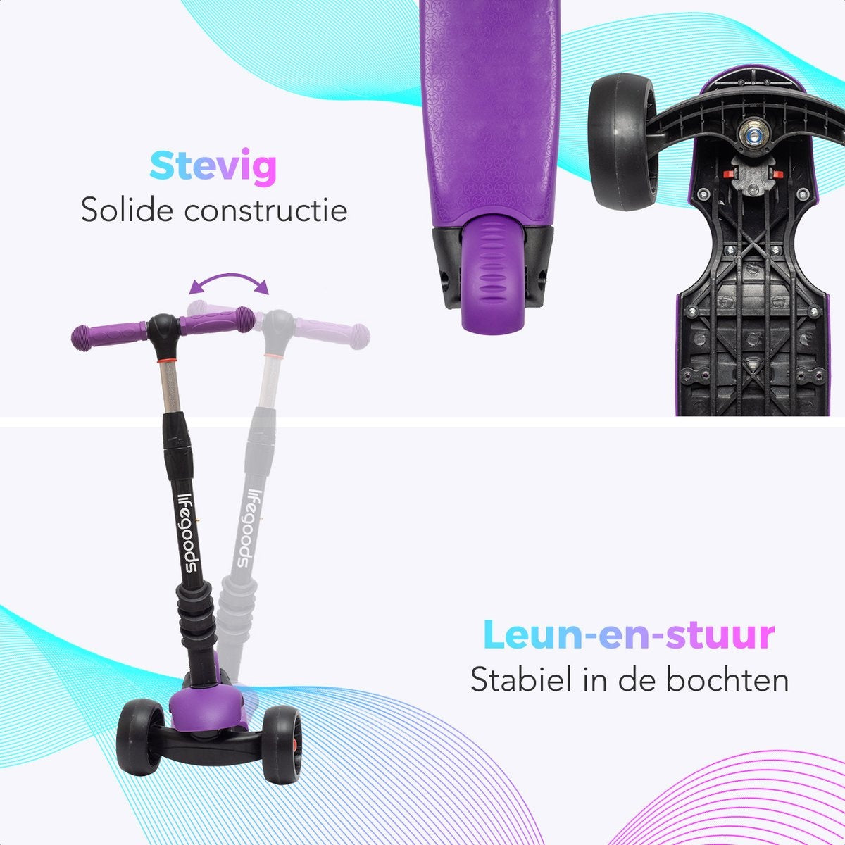 LifeGoods MultiRider Scooter pour enfants - Étape 3-8 ans - Siège réglable - Roues lumineuses - Garçons/Filles - Violet