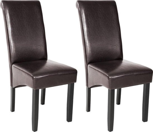 Chaise de salle à manger x2, Tectake®, Rembourré avec revêtement aspect cuir, Dossier haut ergonomique, Brun