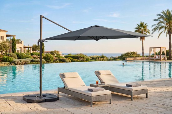 Feel Furniture - Parasol de luxe - Roma 4 x 4 mètres, octogonal - Gris foncé