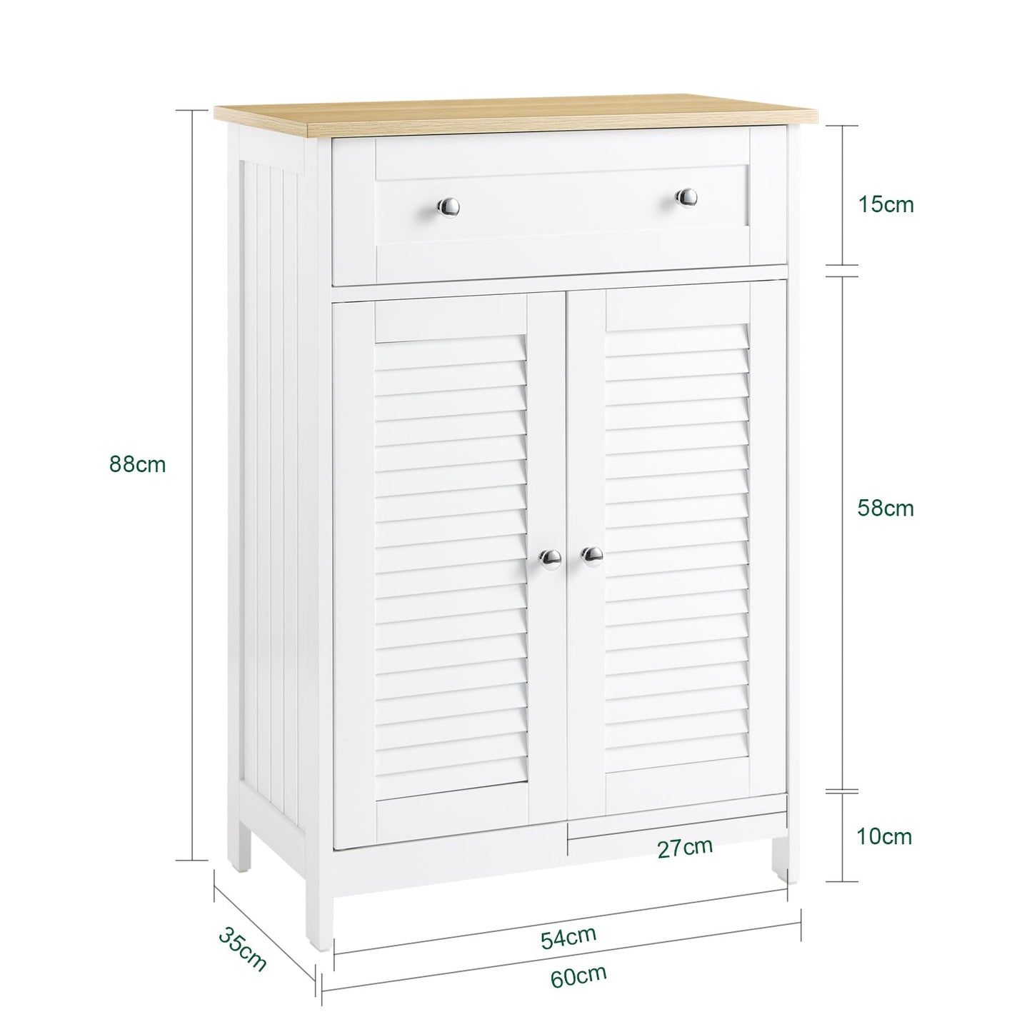 SoBuy FRG238-WN Armoire de toilette avec tiroir et portes - Blanc/Nature - 60x88x35 cm - Armoire de rangement polyvalente