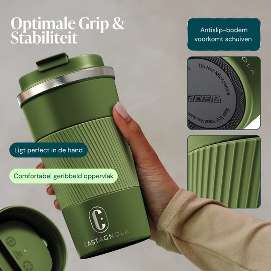 Mug isotherme Castagnola - Mug à café à emporter - Mug de voyage pour café et thé - Mug à thé - 510 ml - Acier inoxydable - Vert