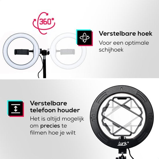 Ensemble de lampes annulaires - LURK® - LED de 8 pouces - Trépied réglable - Télécommande - Convient pour smartphone