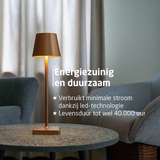 BREND BR-2228 Lampe de table sans fil pour l'intérieur et l'extérieur - Lampe décorative et graduable - Éclairage rechargeable avec 3 niveaux de lumière - IP44 - Blanc