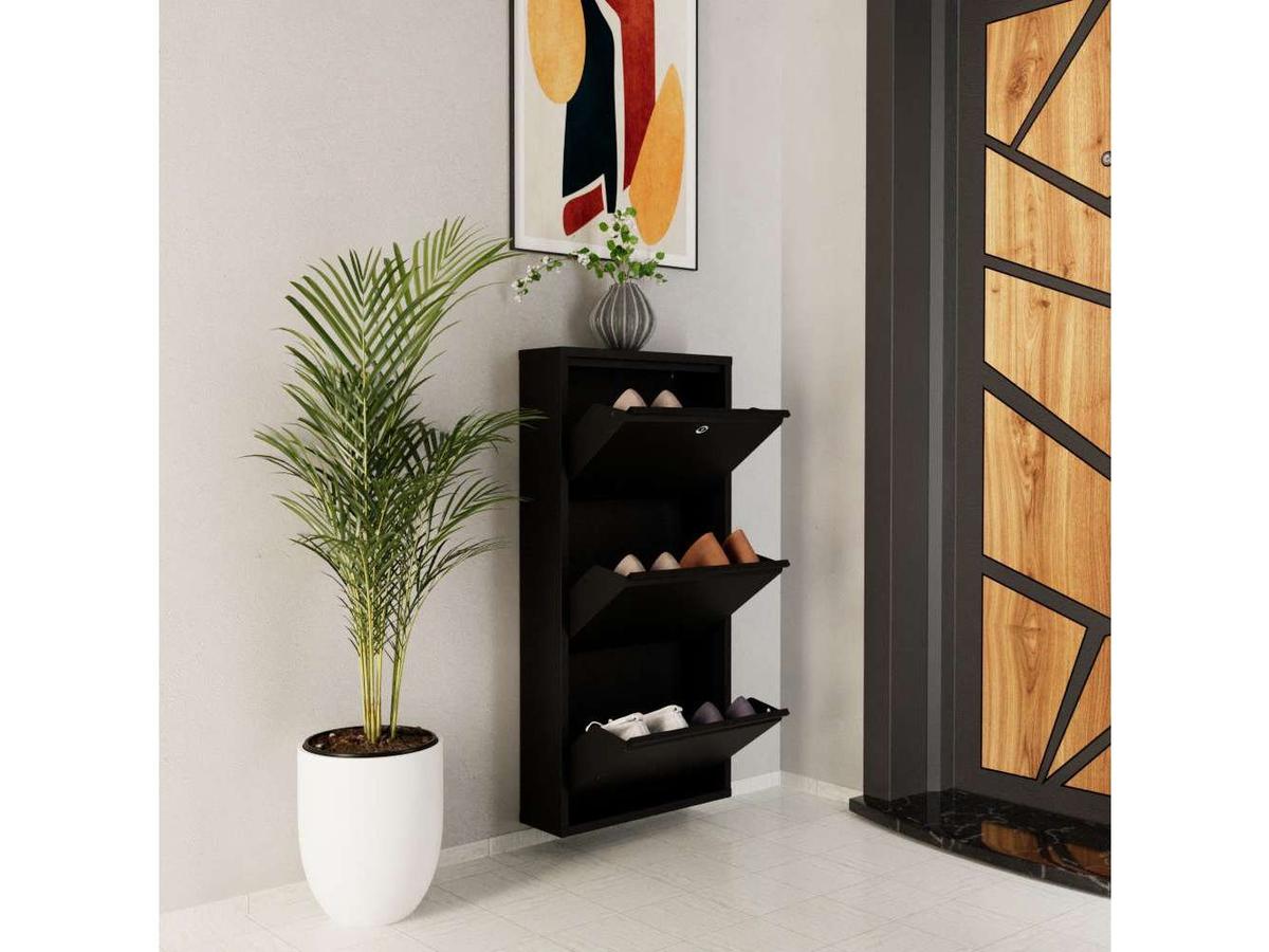 Armoire à chaussures en métal Kalune - 3 compartiments - 50 x 103 cm - Noir