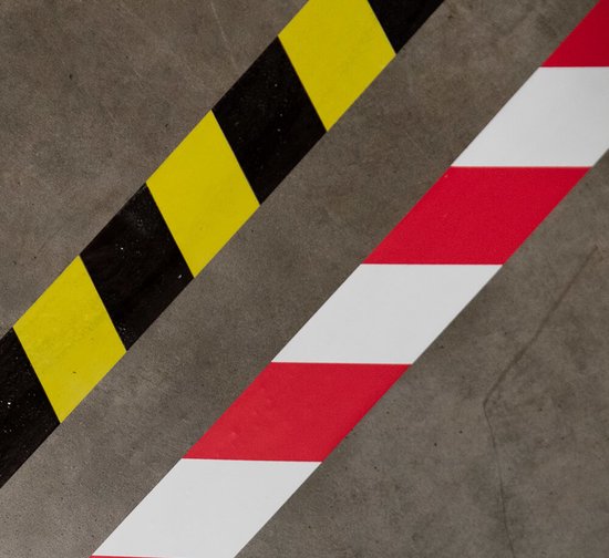 Perel Ruban de signalisation, pour des applications d'avertissement et de marquage, en rouleau, noir/jaune, 5 cm x 33 m