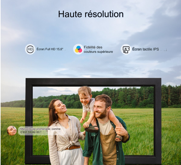 Cadre photo numérique XL - Denver - Écran tactile IPS 15,6 pouces - Full HD - Application Frameo - 16 Go - Noir