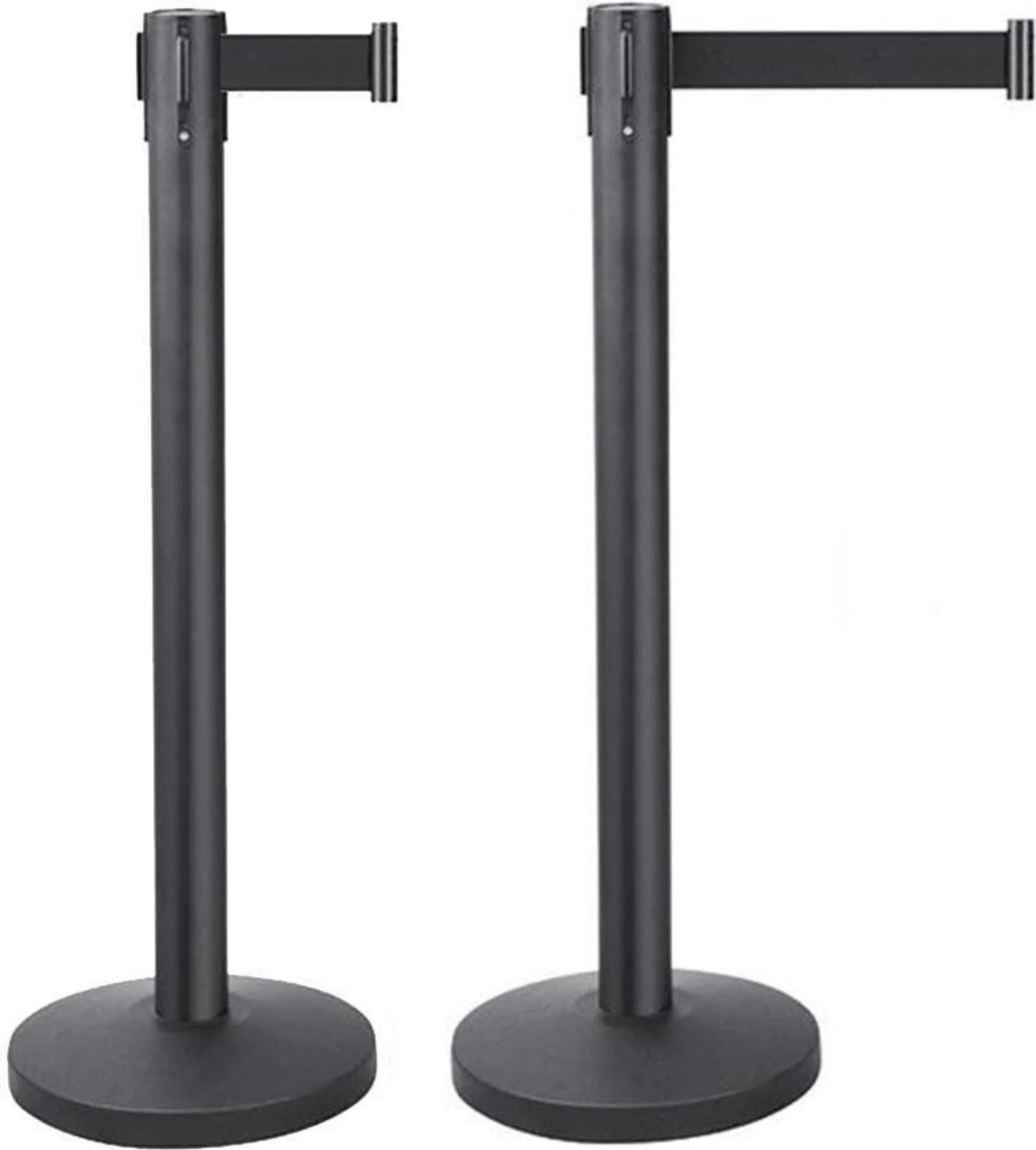 Yaheetech Jeu de 2 poteaux de barrière - 92 cm de haut - équipés d'un ruban rétractable de 200 cm et d'un système de couplage à 4 voies et d'une base solide - pour les zones VIP et les foires commerciales - acier noir