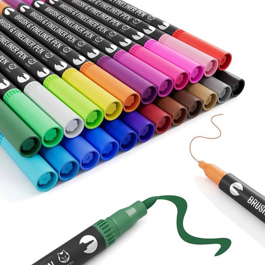 NAPI Twinmarkers - 24 marqueurs pour adultes - Stylos pinceau double face - Fineliners couleur - Stylos feutre Handlettering - Accessoires Bullet Journal - Stylos pinceau aquarelle - Marqueurs enfants - Marqueurs avec 2 modèles de mandalas