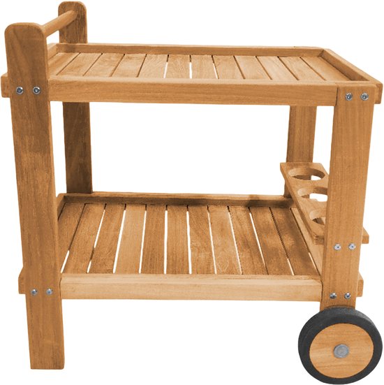 Chariot de service AXI Miri en teck – 70 x 48 x 70 cm – En teck – Avec 2 roues et 3 porte-bouteilles – Pour l'extérieur et l'intérieur – Pour le jardin, la terrasse et le balcon