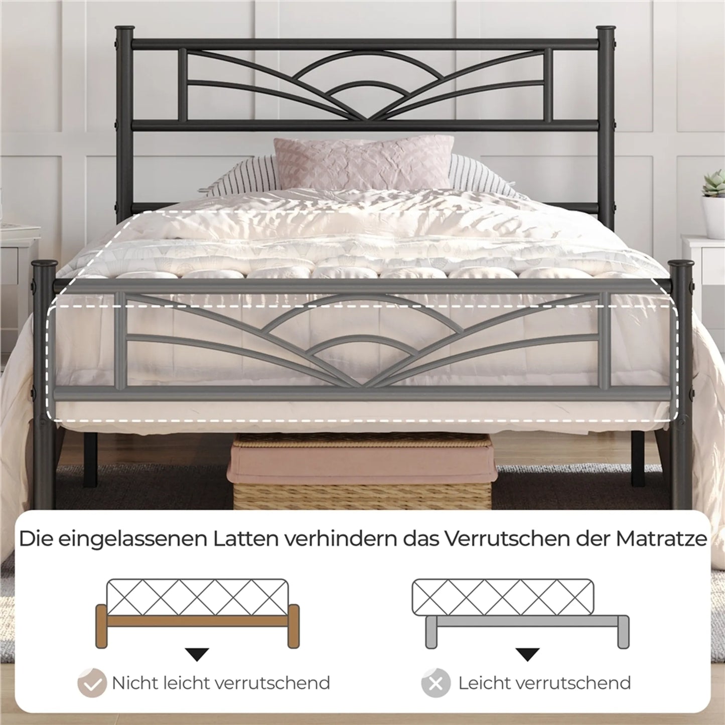 Yaheetech Cadre de lit en métal Cloud - 207,5 x 96,5 x 88,5 cm - équipé d'une tête de lit haute et d'un sommier à lattes et d'un espace de rangement de 32 cm - pour la chambre à coucher et la chambre d'amis - métal noir