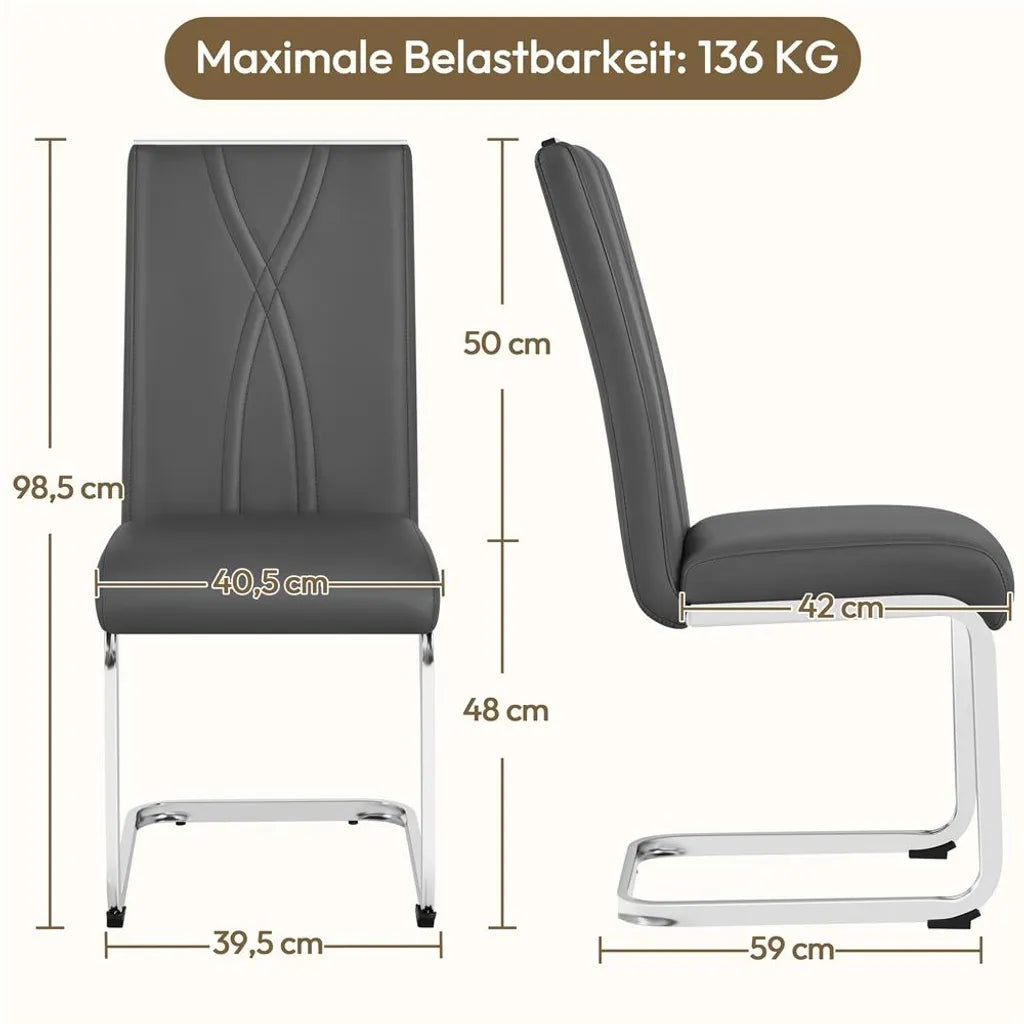 Yaheetech Lot de 2 chaises de salle à manger 59 x 40,5 x 98,5 cm - Gris foncé - Chaises cantilever en similicuir