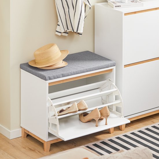 SoBuy FSR191-WN Banc à chaussures - Banc de rangement blanc avec rabat et coussin