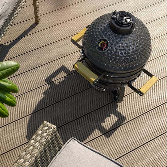 KitchenBrothers Kamado BBQ - 13 Inch Charcoal Barbecue - 27⌀ cm - PFAS-free - Deluxe Set - Egg BBQ with Accessories including Cover - Grey (en anglais)
