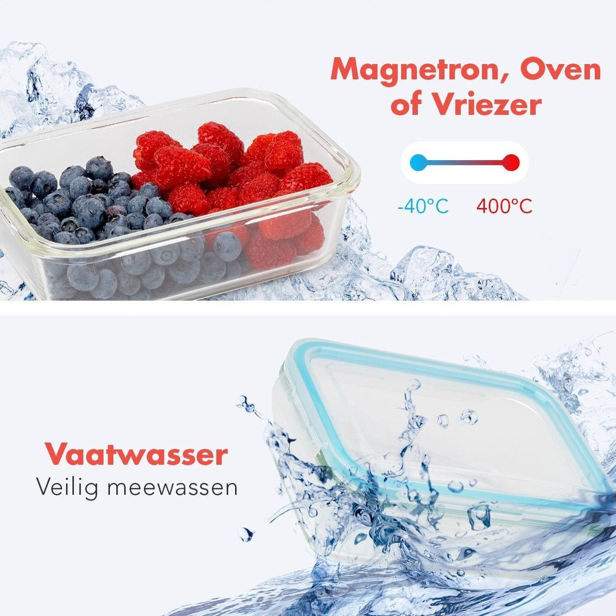 KitchenBrothers Meal Prep Trays - Ensemble de plateaux fraîcheur - hermétique - sans BPA - en verre - 9 pièces