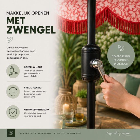 Mica Decorations Kelly Parasol avec sac de transport - Parasol à mât 238 x Ø235 cm - Parasol de jardin ou de balcon - Polyester, acier - Rouge
